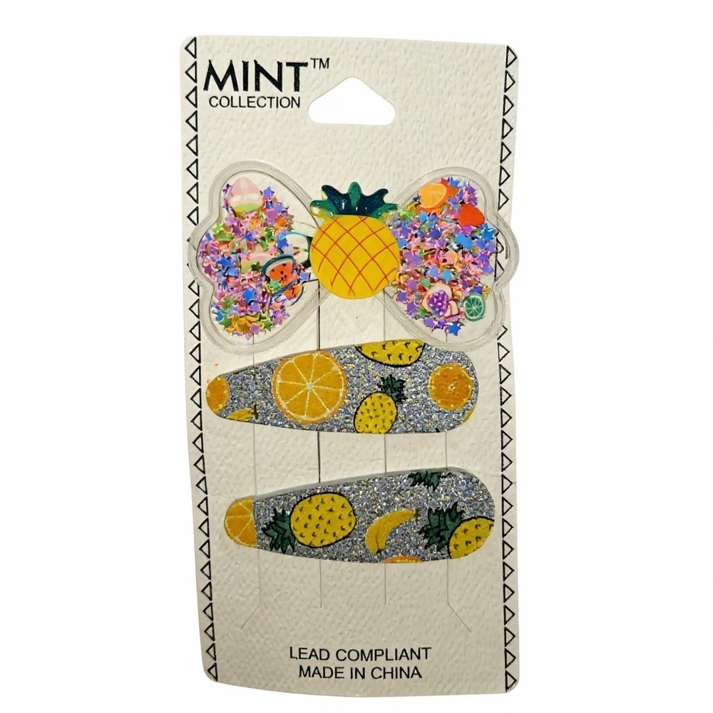 Mint Pineapple & Citrus Glitter Hair Clip Set